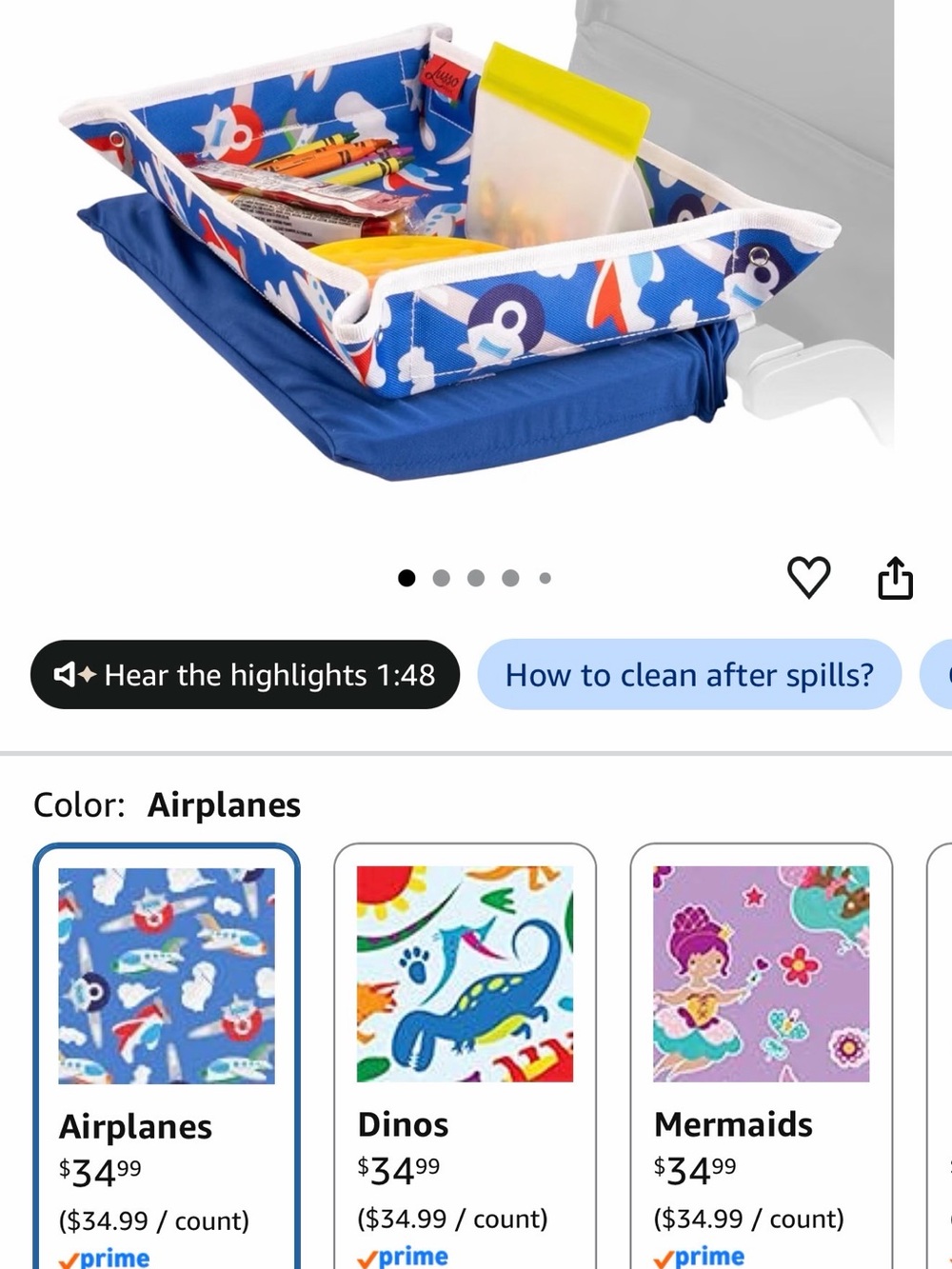 Children's Airplane Activity Tray in Blue - Travel Snack & Play Organizer